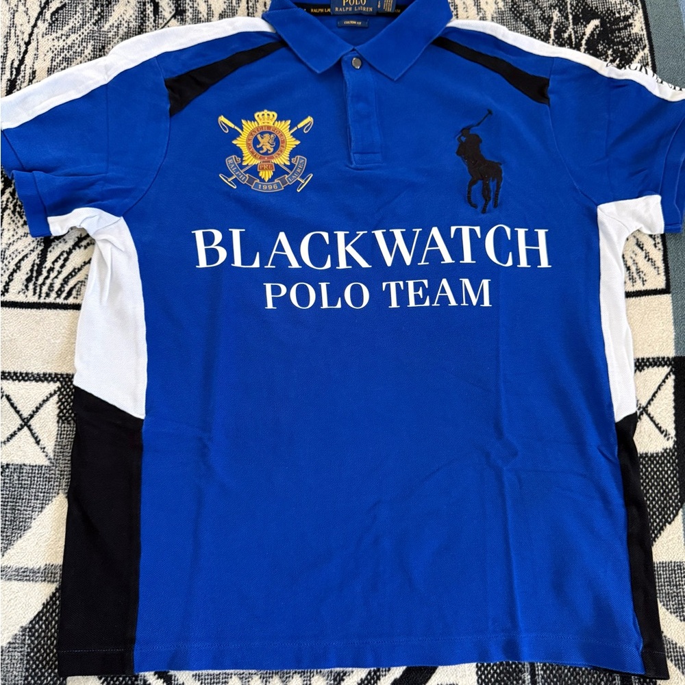 Polo Ralph Lauren BlackWatch Big Pony Embroidered Royal Blue/White/Black Polo